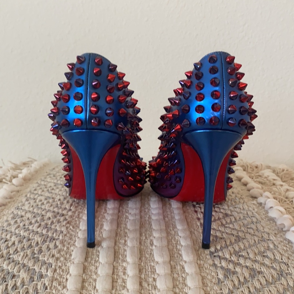 LOUBOUTIN SO KATE MULTICOLOR SPIKED LEATHER HEELS - Picture 6 of 8